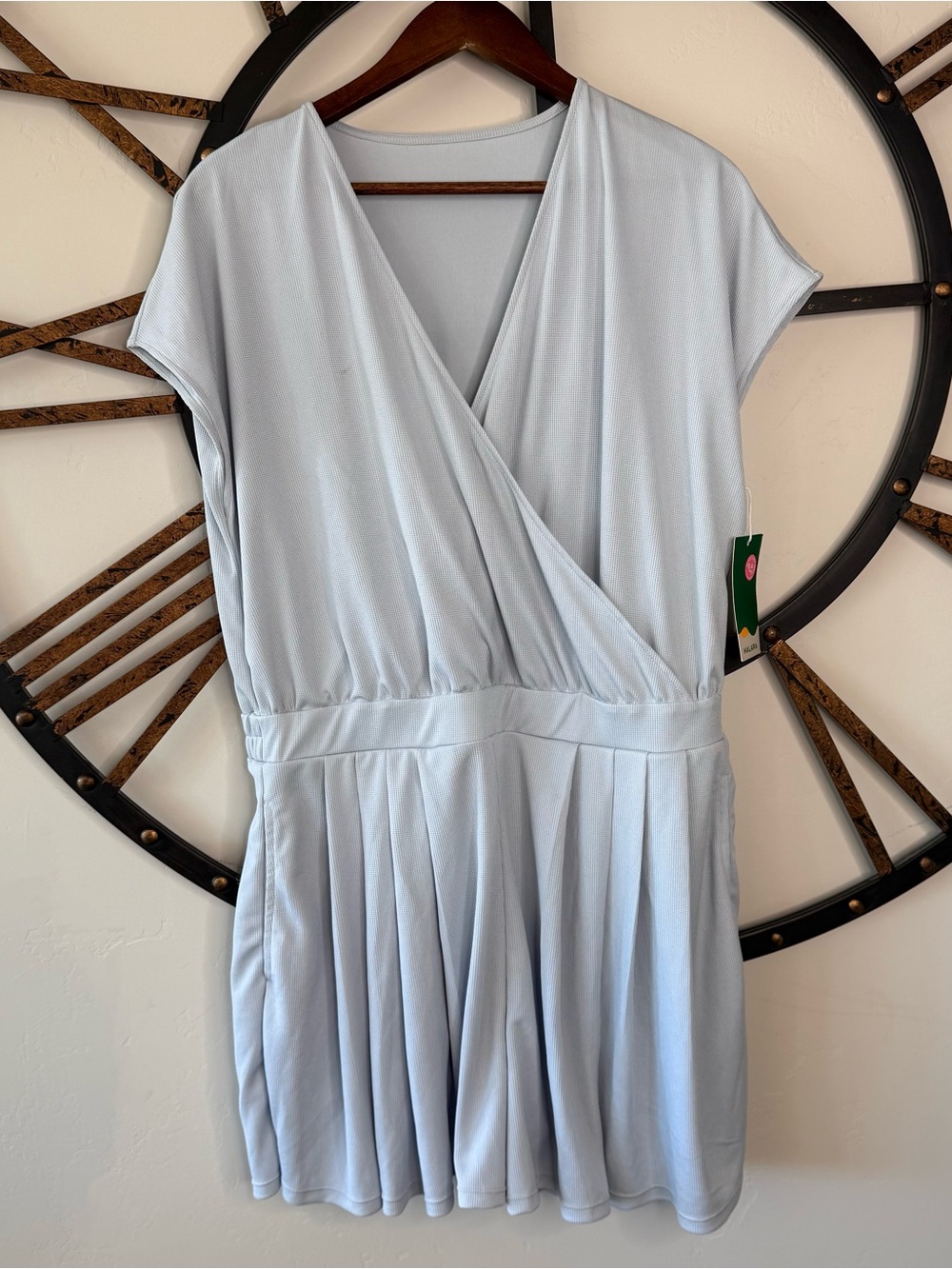 HALARA Light Blue Wrap Front Pleated Mini Dress